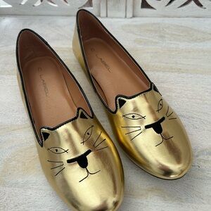 NEW C Label Metallic Gold Cat Loafers Smoking Flats Black Accents JUDY - 1C SZ 9